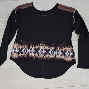 Panhandle Slim Black and Brown Aztec Long Sleeve Top